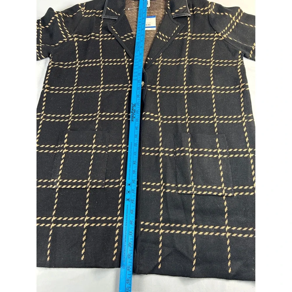 Anne Klein Women Black Camel‎ Windowpane Plaid Knit Blazer Cardigan XL 10882697
